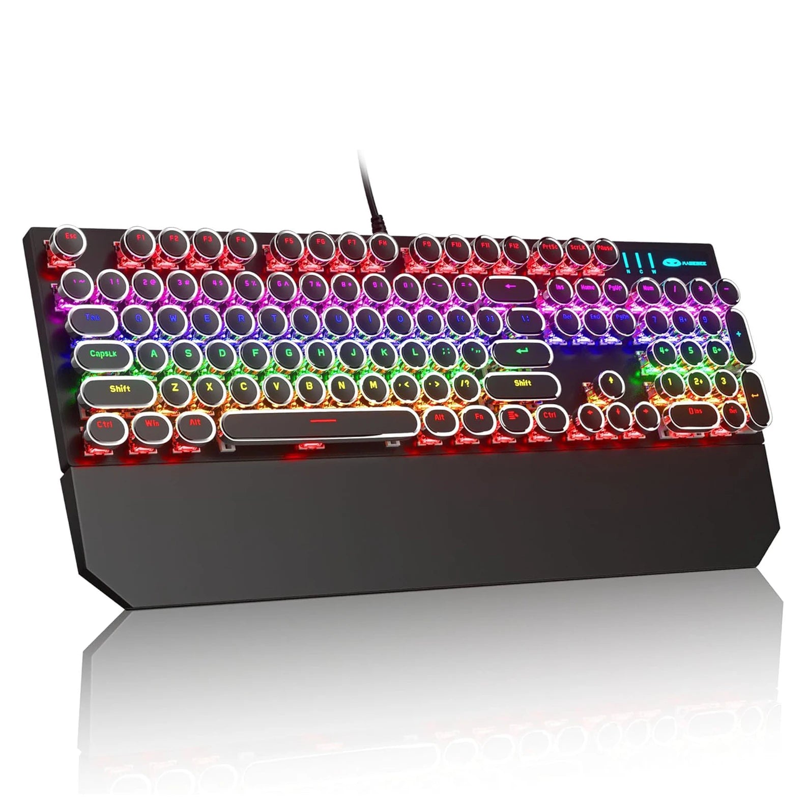 MageGee Typewriter Mechanical Gaming Keyboard, Retro Black Punk Round Keycaps RGB Rainbow Backlit Wired Keyboards for Laptop MAC