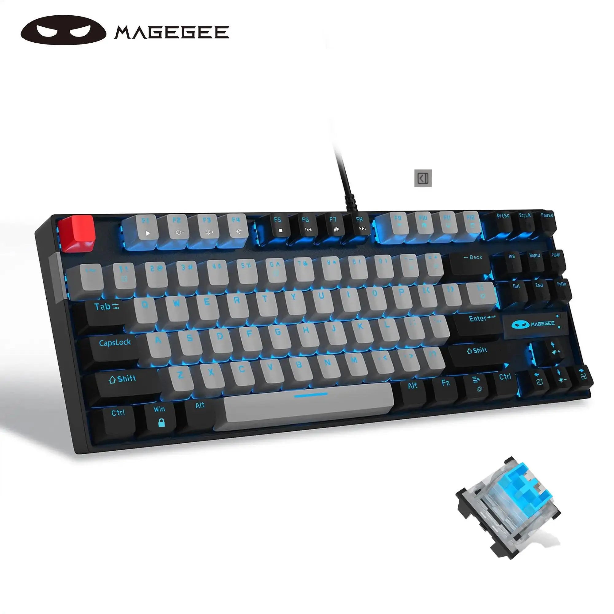 MageGee 75% Mechanical Gaming Keyboard, Blue Switch, LED Blue Backlit, 87 Keys Compact TKL Wired Keyboards for Windows Laptop PC