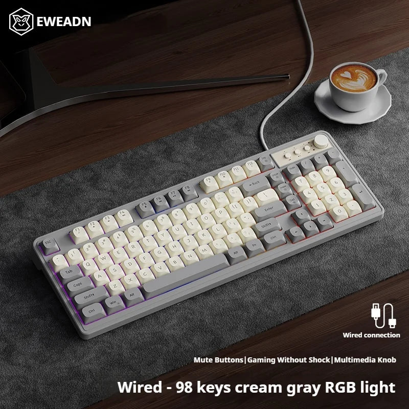 EWEADN G98 Gaming Office Keyboard, film with rainbow Backlit USB Wired Computer External Quiet, Digital area,Digh appearance